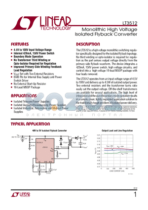 LT3512EMSPBF datasheet - Monolithic High Voltage Isolated Flyback Converter