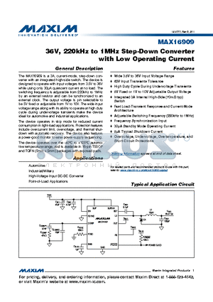MAX16909RATV datasheet - 36V, 220kHz to 1MHz Step-Down Converter with Low Operating Current