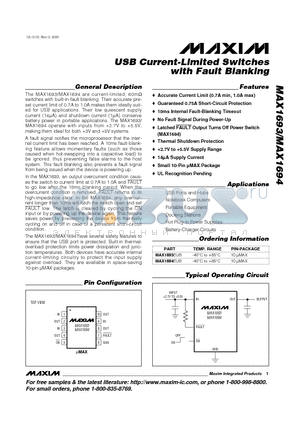 MAX1693-MAX1694 datasheet - USB Current-Limited Switches with Fault Blanking