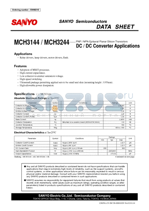 MCH3244 datasheet - PNP / NPN Epitaxial Planar Silicon Transistors DC / DC Converter Applications