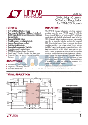LT3513 datasheet - 2MHz High Current 5-Output Regulator for TFT-LCD Panels