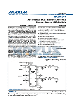 MAX16948BGEE/V+ datasheet - Automotive Dual Remote Antenna Current-Sense LDO/Switch