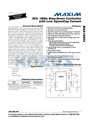 MAX16955AUE datasheet - 36V, 1MHz Step-Down Controller with Low Operating Current