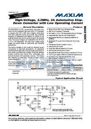 MAX16974AUE datasheet - High-Voltage, 2.2MHz, 2A Automotive Step- Down Converter with Low Operating Current