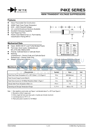 P4KE110CA datasheet - 400W TRANSIENT BOLTAGE SUPPRESSORS