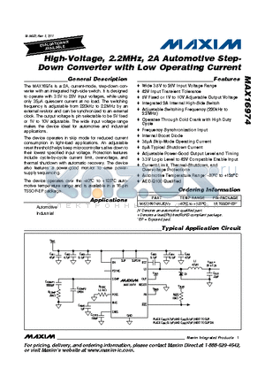 MAX16974AUV datasheet - High-Voltage, 2.2MHz, 2A Automotive Step- Down Converter with Low Operating Current