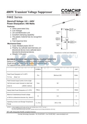 P4KE110CA datasheet - 400W Transient Voltage Suppressor