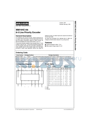 MM74HC148M datasheet - 8-3 Line Priority Encoder