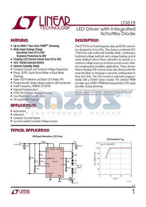 LT3519EMSTRPBF datasheet - LED Driver with Integrated Schottky Diode
