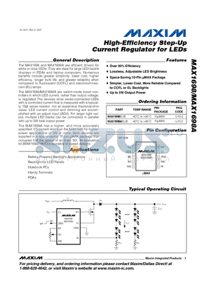 MAX1698EUB datasheet - High-Efficiency Step-Up Current Regulator for LEDs