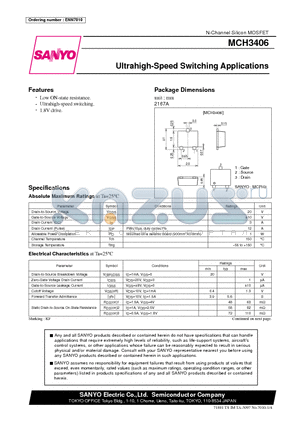 MCH3406 datasheet - Ultrahigh-Speed Switching Applications