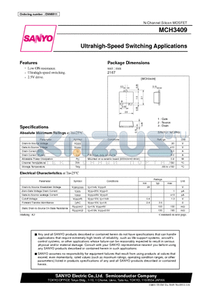 MCH3409 datasheet - Ultrahigh-Speed Switching Applications