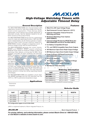 MAX16997AAUA+ datasheet - High-Voltage Watchdog Timers with Adjustable Timeout Delay