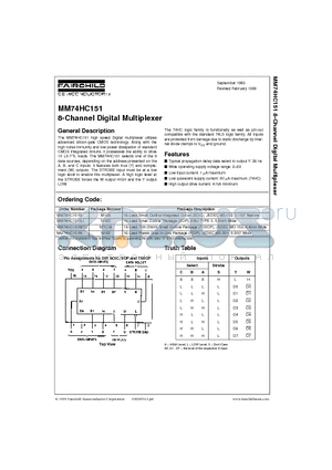 MM74HC151NX datasheet - 8-Channel Digital Multiplexer