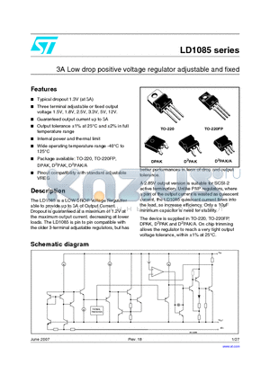 LD1085D2M18R datasheet - 3A Low drop positive voltage regulator adjustable and fixed