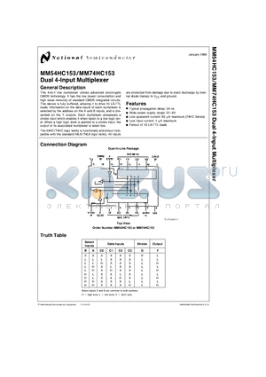 MM74HC153 datasheet - Dual 4-Input Multiplexer