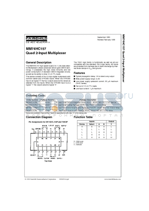 MM74HC157M datasheet - Quad 2-Input Multiplexer