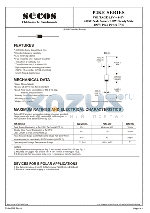 P4KE11A datasheet - 400W Peak Power / 1.0W Steady State 400W Peak Power TVS