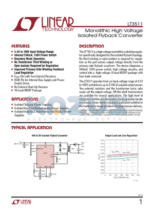 LT3573 datasheet - Monolithic High Voltage Isolated Flyback Converter No External Start-Up Resistor