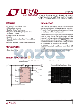 LT3572 datasheet - Dual Full-Bridge Piezo Driver with 900mA Boost Converter