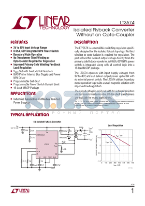 LT3574 datasheet - Isolated Flyback Converter Without an Opto-Coupler