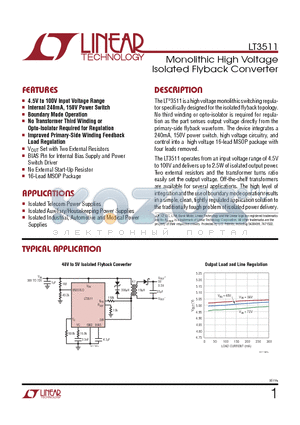 LT3575 datasheet - Monolithic High Voltage Isolated Flyback Converter No External Start-Up Resistor