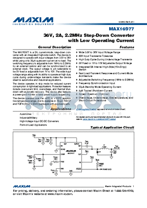 MAX16977RAUE datasheet - 36V, 2A, 2.2MHz Step-Down Converter with Low Operating Current