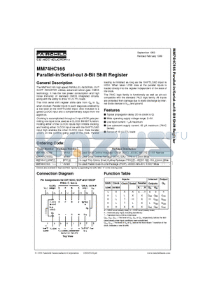 MM74HC165MTC datasheet - Parallel-in/Serial-out 8-Bit Shift Register