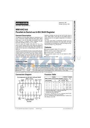 MM74HC165SJ datasheet - Parallel-in/Serial-out 8-Bit Shift Register