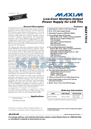 MAX17014 datasheet - Low-Cost Multiple-Output Power Supply for LCD TVs