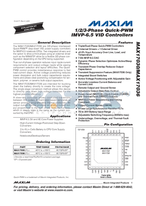 MAX17030 datasheet - 1/2/3-Phase Quick-PWM IMVP-6.5 VID Controllers