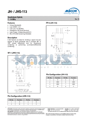 JH-113 datasheet - Quadrature Hybrid, 7 - 14 MHz