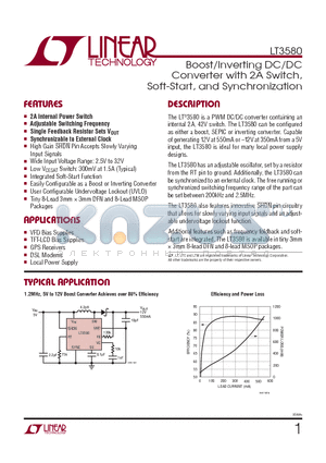 LT3580IMS8E-PBF datasheet - Boost/Inverting DC/DC Converter with 2A Switch, Soft-Start, and Synchronization