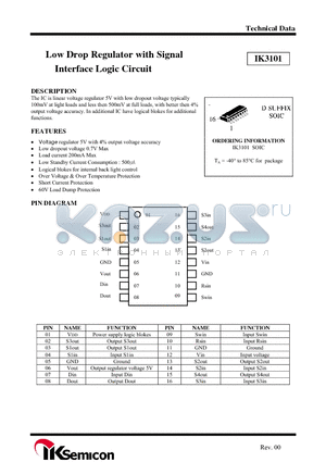 IK3101 datasheet - Low Drop Regulator with Signal Interface Logic Circuit