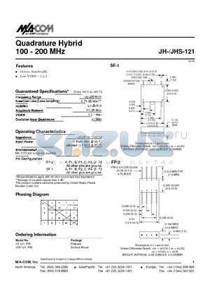 JH-121PIN datasheet - Quadrature Hybrid 100 - 200 MHz