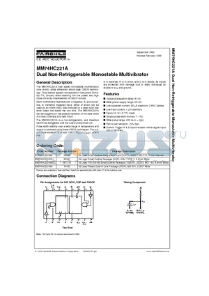 MM74HC221A datasheet - Dual Non-Retriggerable Monostable Multivibrator