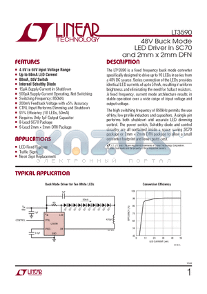 LT3590 datasheet - 48V Buck Mode LED Driver in SC70 and 2mm x 2mm DFN