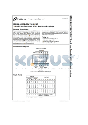 MM74HC237 datasheet - 3-to-8 Line Decoder With Address Latches