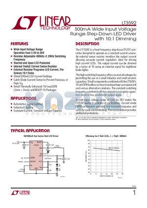 LT3592EDDB-PBF datasheet - 500mA Wide Input Voltage Range Step-Down LED Driver with 10:1 Dimming