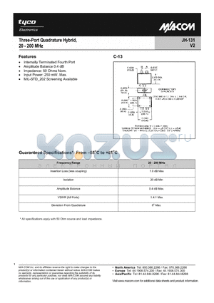 JH-131_1 datasheet - Three-Port Quadrature Hybrid, 20 - 200 MHz