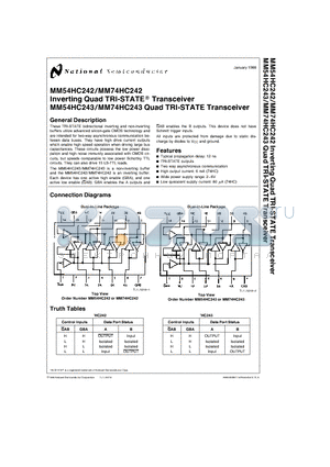MM74HC243J datasheet - Inverting Quad TRI-STATE Transceiver
