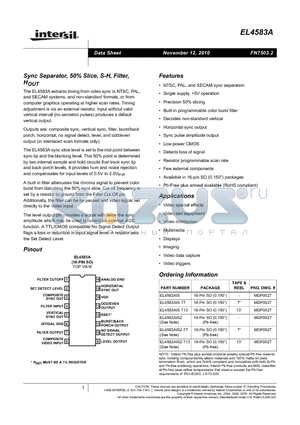 EL4583AIS datasheet - Sync Separator, 50% Slice, S-H, Filter