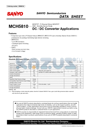 MCH5810 datasheet - MOSFET : P-Channel Silicon MOSFET SBD : Schottky Barrier Diode DC / DC Converter Applications