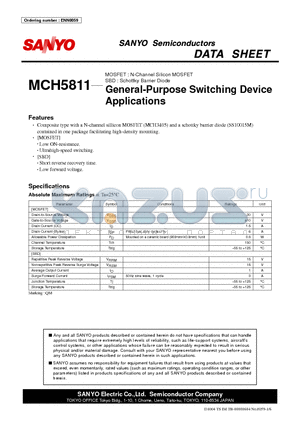 MCH5811 datasheet - MOSFET : N-Channel Silicon MOSFET SBD : Schottky Barrier Diode General-Purpose Switching Device Applications