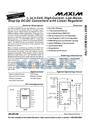 MAX1705C/D datasheet - 1- to 3-Cell, High-Current, Low-Noise, Step-Up DC-DC Converters with Linear Regulator
