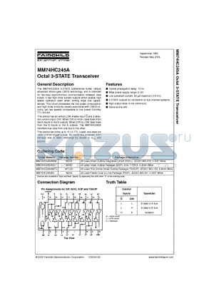 MM74HC245AN datasheet - Octal 3-STATE Transceiver