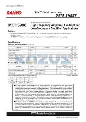 MCH5908 datasheet - High-Frequency Amplifier, AM Amplifier, Low-Frequency Amplifier Applications