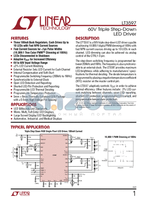 LT3595 datasheet - 60V Triple Step-Down LED Driver Programmable Temperature Protection