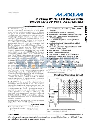 MAX17061 datasheet - 8-String White LED Driver with SMBus for LCD Panel Applications