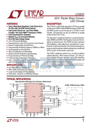 LT3597 datasheet - 60V Triple Step-Down LED Driver Programmable Temperature Protection